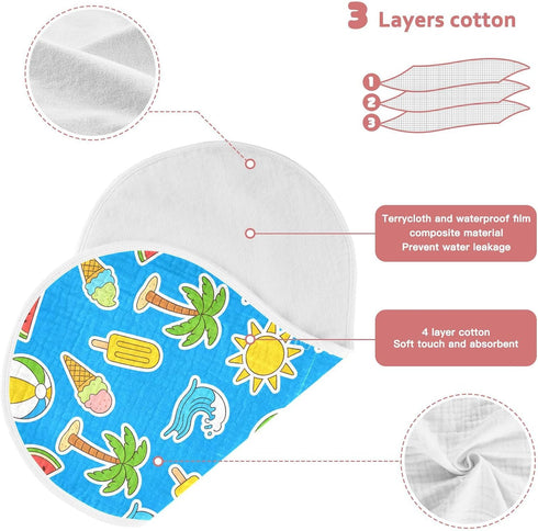 decor gift Summer 4 Pack 22x11in Cotton Burp Cloths Baby Soft and Absorbent? Watermelon Palm Waves Baby Rags for Babies