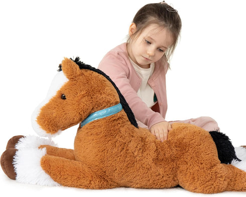 MaoGoLan Large 33" Horse Plush Stuffed Animal, Ridable Pony Plush Toy for Kids Girls, Tan