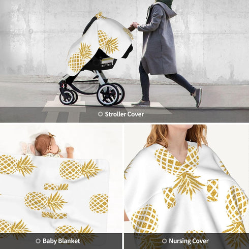 Hcpwzrf Summer Gold Pineapple Baby Car Seat Cover & Nursing Cover - Breathable Stretch Multi-Use Cover