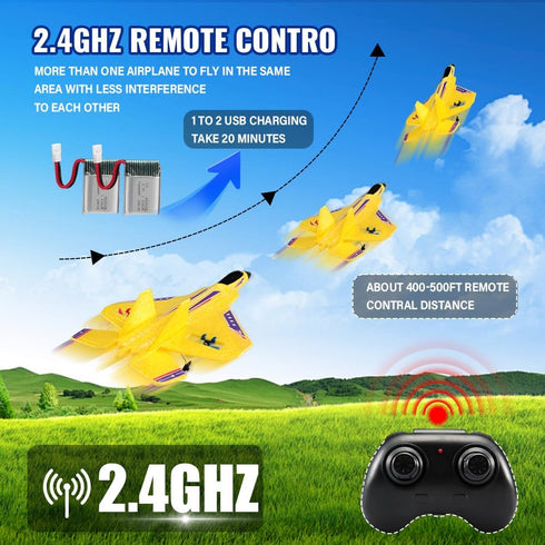 F-22 2.4 6-axis Yellow RC Plane for Kids Upgrade Raptor Fighter RC Airplane Remote Control Airplane Toys GHZ Smart Gyro