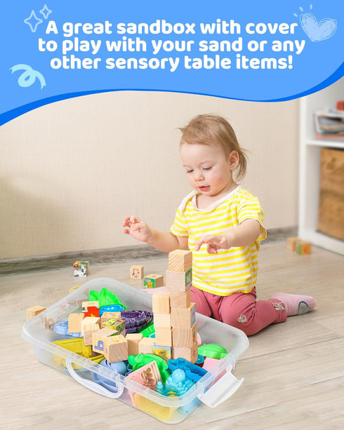 sikmcle 2 Pcs Sand Tray Sensory Bin with Lid and Handle, Portable Sensory Sandbox Container for Kids, Plastic Activity