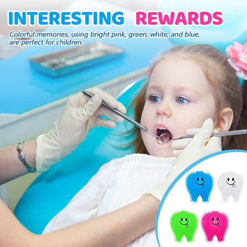50 Pcs Mini Tooth Toy Fidget Stress Relief Squeezy Toys, 2 Inch Birthday Party School Favors
