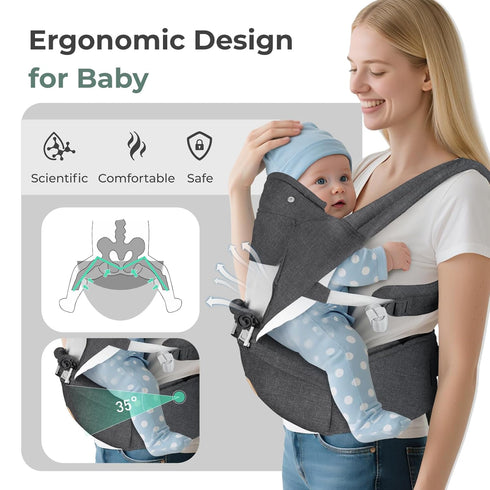 6-in-1 FRUITEAM Baby Carrier Newborn to Toddler, Ergonomic & Adjustable Baby Carrier with Lumbar Support for All