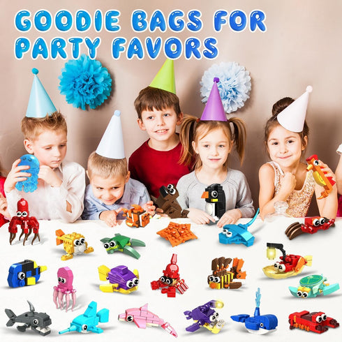 HOGOKIDS 24 Pack Party Favors for Kids Building Set, 629PCS Marine Animals Building Blocks Toy for Goodie Bag Stuffers