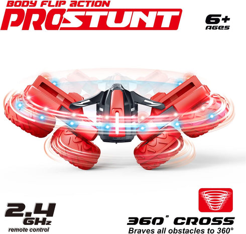 6 7 8 9 10 11 12 Threeking RC Stunt Car Remote Control Cars with Lights Rotating Double-Sided Driving Indoor Outdoor