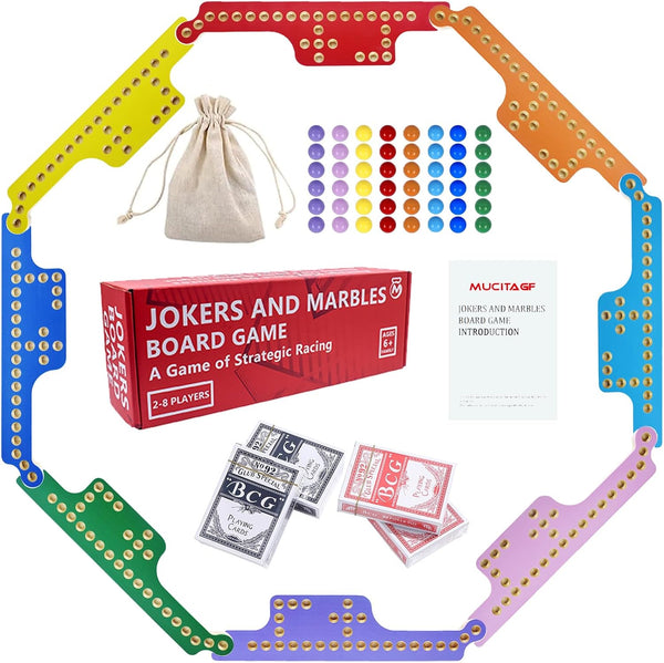 MUCITAGF Jokers and Marbles Board Game - Solid Wood Pegs and Jokers