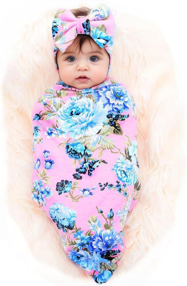 Galabloomer Baby Girl Newborn Receiving Blanket with Headband Set Baby Swaddle Nursery