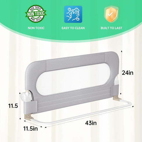 Size,Queen,King,Twin(Grey,43"x23.6") UPGOGO Folding Bed Rail for Toddlers,Baby Bed Rail Guard with Reinforced Anchor