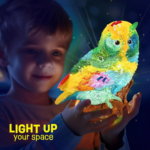 Paint Your Own Owl Lamp Kit, Arts & Crafts Supplies for Kids Ages 6-12, Birthday Gift for Boys and Girls