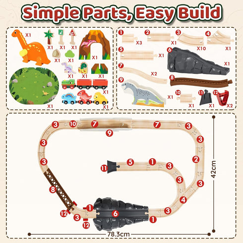 Set Set 2-4, Playset 3 4 5 6 Lehoo Castle Wooden Train - Dinosaur Train for Toddlers Wooden Train Track Railway Toys
