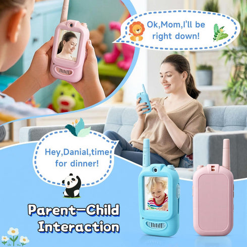 YUSSBCU 2 Pack 3-12 Video Walkie Talkies for Kids, Handheld Rechargeable Video Intercom Kids Walkies Talkies, Indoor