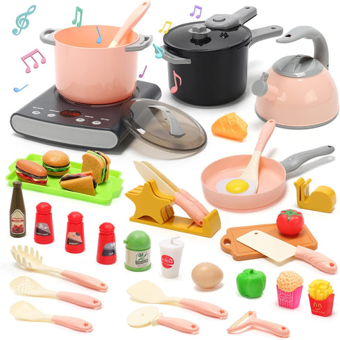 CUTE STONE Play Kitchen Accessories Set, Kids Cooking Toys Set with Play