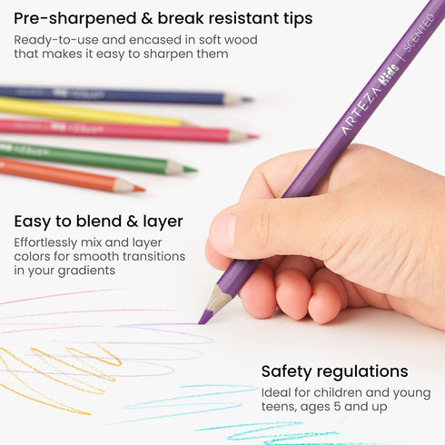 ARTEZA 24 Scented Pencils for Kids, Pre-Sharpened Triangular Shape Smelly Color Pencils