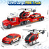 3 4 5 6 7 8 27" Kids Toys for Years Old Boys, Fire Truck Toy with Racing Car and Helicopter, Toddler Friction Powered