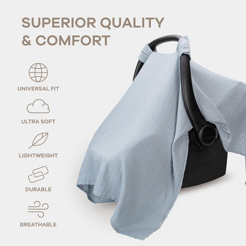 Pack 2 Muslin Nursing Cover of and Baby Car Seat Cover Bundled by Comfy Cubs