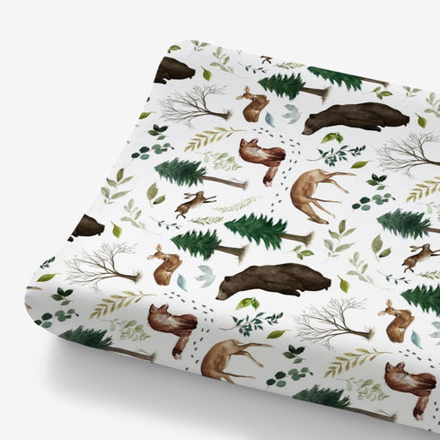 Changing Pad Cover for Baby Girl Boy, Woodland Animals Pine Tree, Soft Stretchy Safe Snug Fitted Diaper Change Table