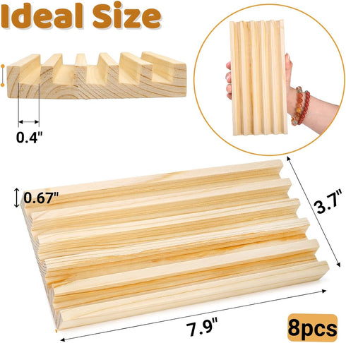 Set 8 Noamus of Wooden Domino Racks, Premium Natural Domino Trays, Solid Domino Tiles Holders Organizer for Mexican
