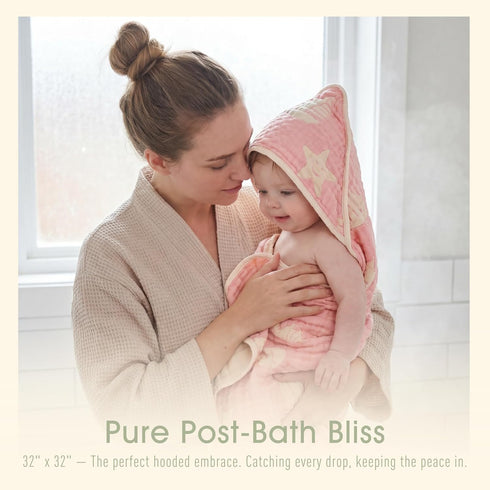 32 32 Inches, Ultra-Soft Muslin Baby Hooded Towel - x Ideal for Bath & Beach, Suitable for Both Boys & Girls from
