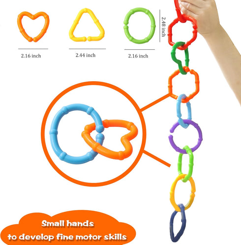 RAINBOW TOYFROG Baby Links Rings, 35 Geometric Linking Chains for Teething and Sensory Development, Infant Toys