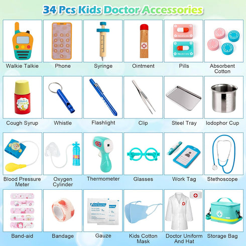 34 Playset 3-5, Sundaymot Doctor Kit for Kids, Pcs Pretend for Toddlers, Doctor kit for Toddlers with Medical Bag