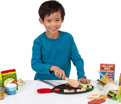 Melissa & Doug Fill & Fold Taco & Tortilla Set, 43 Pieces – Sliceable Wooden Mexican Play Food, Skillet - FSC Certified