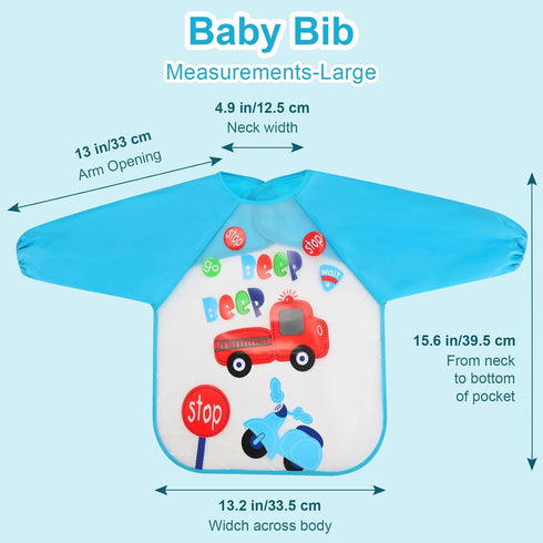 Accmor 4 Pack 6-36 Long Sleeve Baby Bibs, Waterproof Sleeved Bib, Toddler Baby Girls Boys Smock Bibs for Months