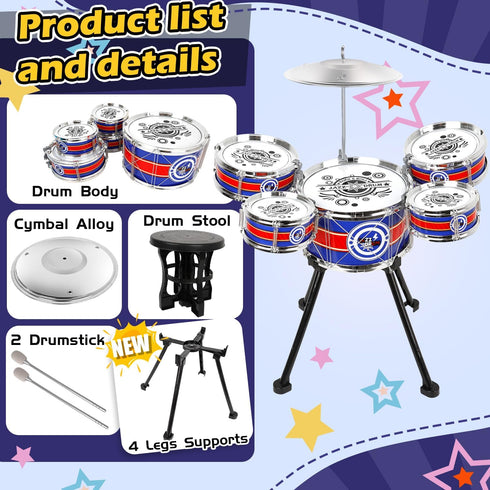 Set Set 5 3 4 5 Toy Drum for Toddlers Upgrade Drums Kit Kids Jazz Drum with Stool, Drums Percussion Musical Instruments