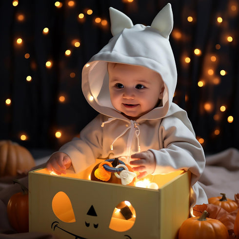 Halloween Baby Teether Toys, Silicone Teething Ring Toy with Rattles Pumpkin and Ghost, Dark Grey, for Babies 3-6-12