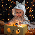Halloween Baby Teether Toys, Silicone Teething Ring Toy with Rattles Pumpkin and Ghost, Dark Grey, for Babies 3-6-12