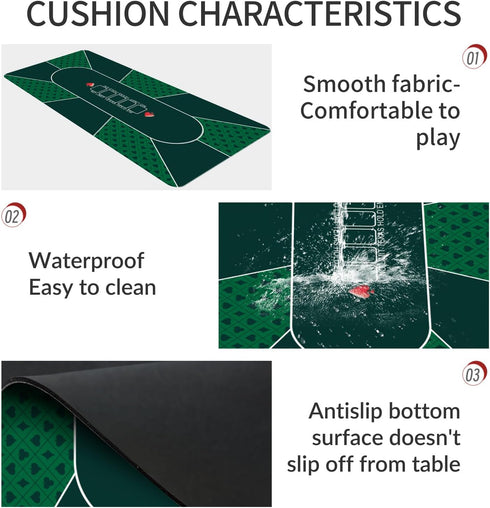 70 35 Inch nuveti x Texas Hold'em Poker Mat Portable Rubber Poker Table Top Water Waterproof, Noise Reduction Poker