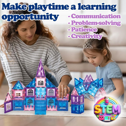 102pcs Frozen 3D 4 3 5 6 7 8 Little Pi Princess Castle Magnetic Tiles Building Blocks - Diamond Blocks, STEM