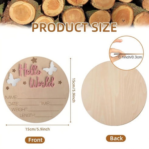 KWHSPKENG 5.9" Baby Announcement Sign, Wooden Hello World Newborn Sign, Baby Name Sign & Birth Announcement Photo Prop