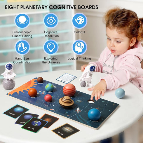 MOHLTIAPD SystemMontessori Wooden Solar System Model BoardKids Solar Planet Toys,Educational Planets Balls,Preschool