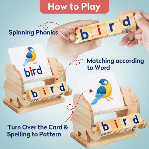 3 4 5 Montessori Learning and Educational Toys Gifts for Kids Years, Wooden Reading Blocks Toys, Preschool Kindergarten