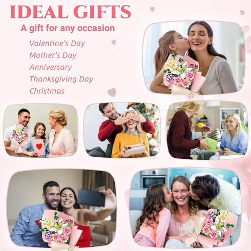 Flower Bouquet Building Set for Adults - Artificial Flowers with Lily and Carnation - 514 Pcs Romantic Gifts