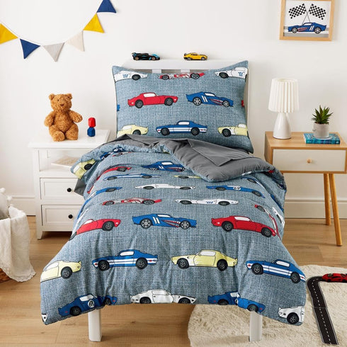 Wake In Cloud - Race Car Toddler Bedding Set for Boys, Cute