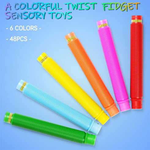 HAMIMOS 48 PCS Light Up Pop Tubes Glow Sticks, Christmas Halloween Light Toys Party Decorations Supplies Favors