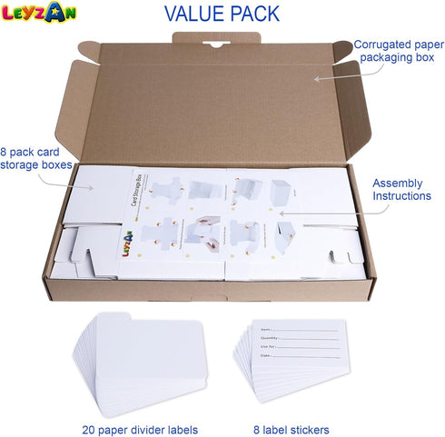 Trading-Card Storage Box, 8-Pack 700 Count Corrugated Cardboard with Dividers & Labels for TCG/Magic Storage