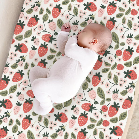 KuphiL10C Girls-16x32 Cartoon Strawberry Flowers Leaves Baby Changing Pad Cover,Unisex Fruits Nursery Diaper Changing