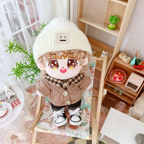 niannyyhouse 7.8in/20cm Plush Doll Clothes, Hat, Button Sweater & Denim Flanging Jeans Dressup