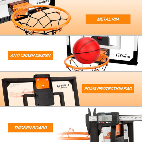 Mini Indoor Basketball Hoop for Kids 5-10 Years Old, Over The Door Automatic Scoring Hoop with Electronic Scoreboard &