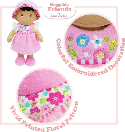 June Garden 12" Soft Dolly Malorie - Stuffed Soft Baby Doll Gift for 1 2 3 Year Old Girls - Pink Dress