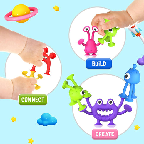 Baby Bath Toys Suction Toy: Sensory Suction Bath Toys for Toddlers, Kids Suction Fidget Toys Suction Cup Toys for Windows Building Toys, No Hole Bath Toys for Boys Girls Travel Toys Gifts