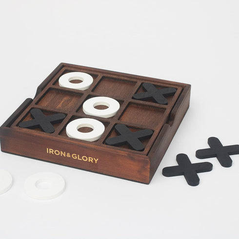 Iron & Glory Tic Tac Toe Game - Wooden Board Game for Adults & Kids, Travel & Decor