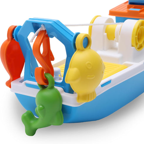 Toyland 40cm (16") 4 3 Colourful Fishing Boat with Moveable Doors, Fishing Hook & Plastic Fish - Kids Floating Water