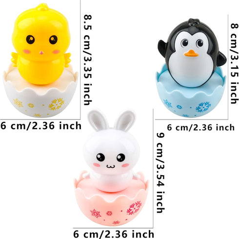 6 Pcs Easter Musical Tumbler Wobbler Toys - Penguin, Bunny, Chick for Tummy Time, Early Education Gifts