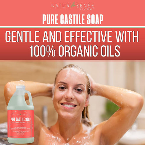 100% 1 64oz 2 NTRSNS NaturSense Pure Castile Soap. Unscented, Made with Certified Organic Oils, Gentle Personal & Baby