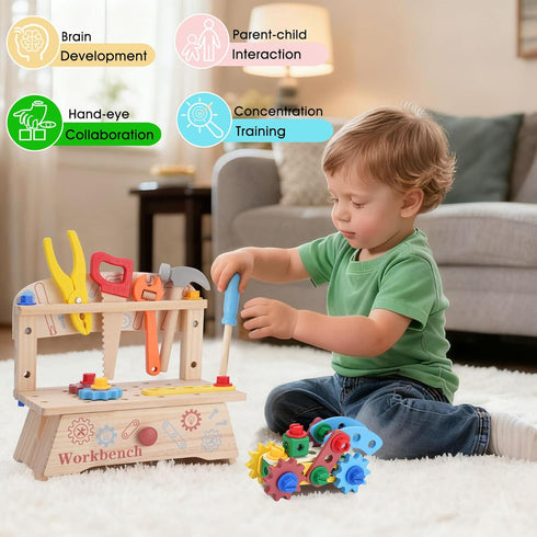 Set, Set 3 3 4 5 REXBETI Kids Tool Wooden Toddler Tool with Apron, Toddler Tool Bench, Educational Montessori Toys