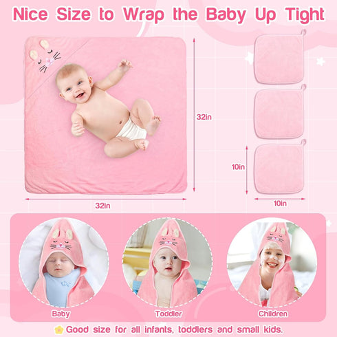 Sublaga 4 3 32x32 PCS Hooded Baby Towels, Absorbent Baby Bath Towel, Soft Baby Towels and PCS Baby Washcloths