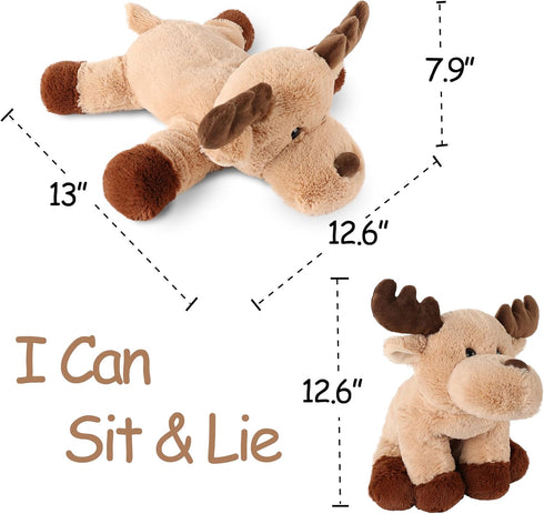 Adorable 13" Caribou Furry Reindeer Elk Moose Plush Toy for Kids, Super Soft Brown